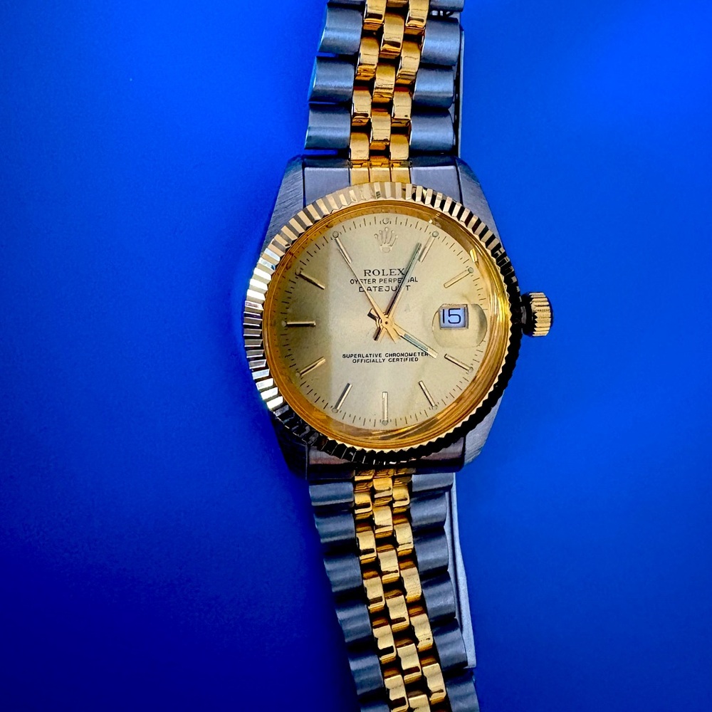 Rolex Luxury Gold and Silver Dress Watch with Fluted Bezel